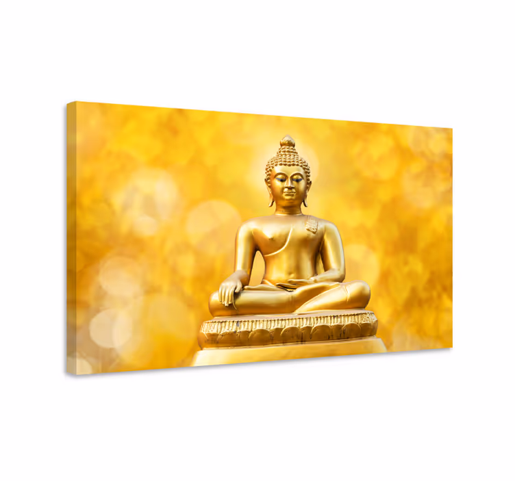 Arta de perete din trei piese de aur a lui buddha - TenStickers