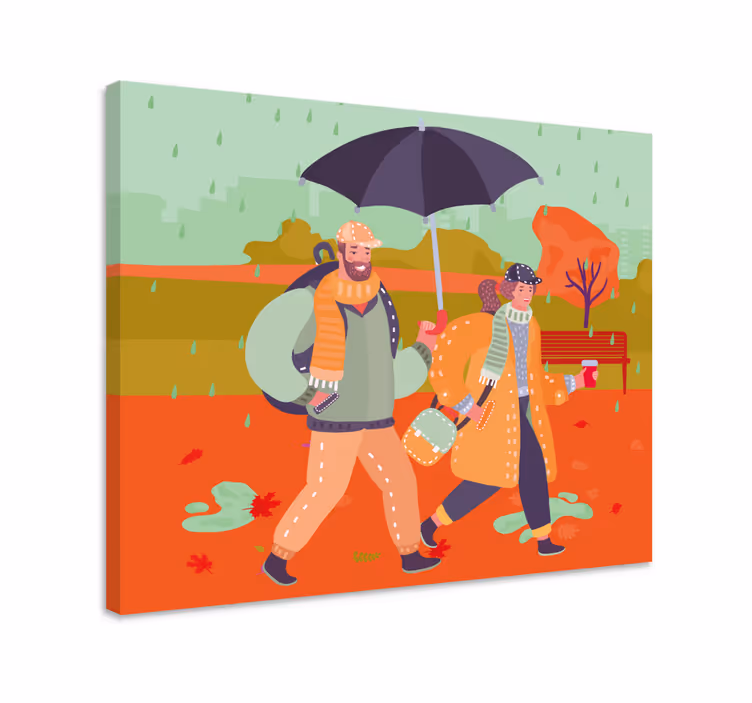 3d iubitori în ploaie amprente de pânză 3d - TenStickers