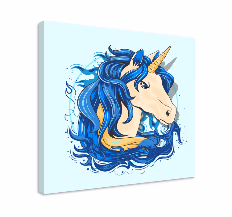 Nuanțe de albastru unicorn panza de imprimare de perete - TenStickers
