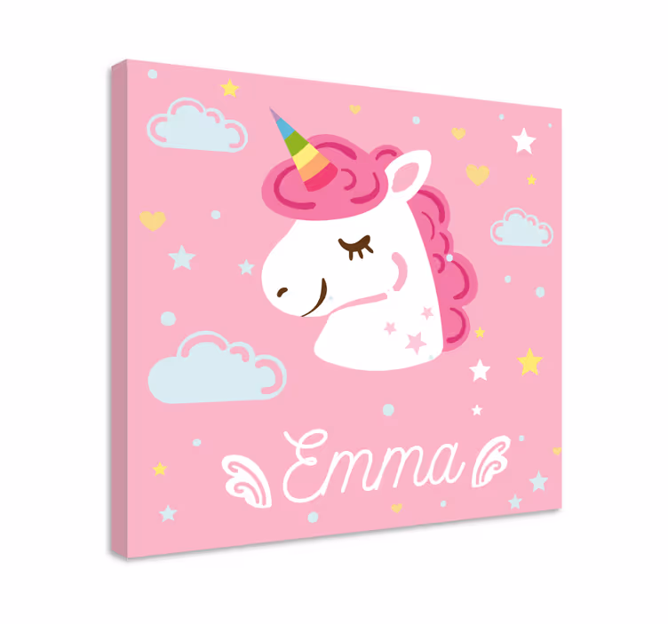 Unicorni roz cu imprimeu de perete cu nume unicorn - TenStickers