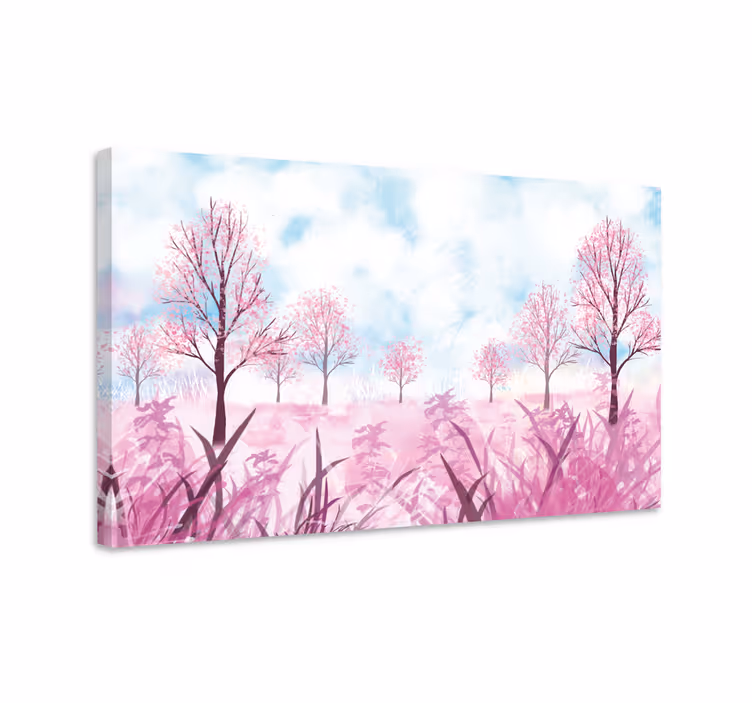 Tablou flori şi plante peisaj cu flori roz - TenStickers