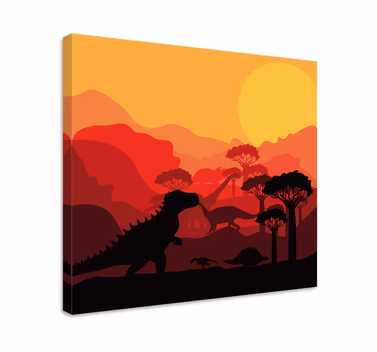 Tablou dinozauri peisaj cu siluete de dinozauri - TenStickers