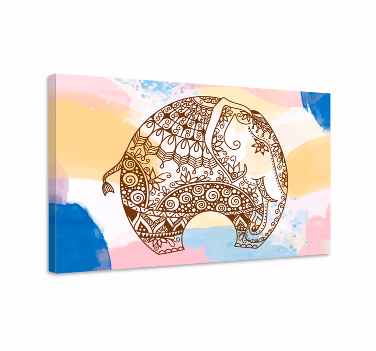 Pânză de elefanți mandala cu flori multicolore - TenStickers