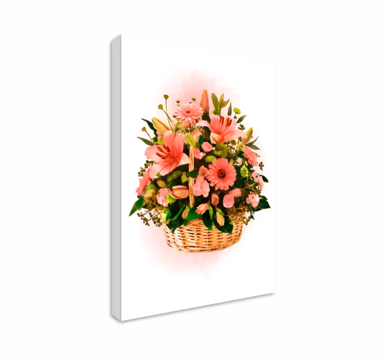 Tablou flori şi plante coș cu flori roz - TenStickers