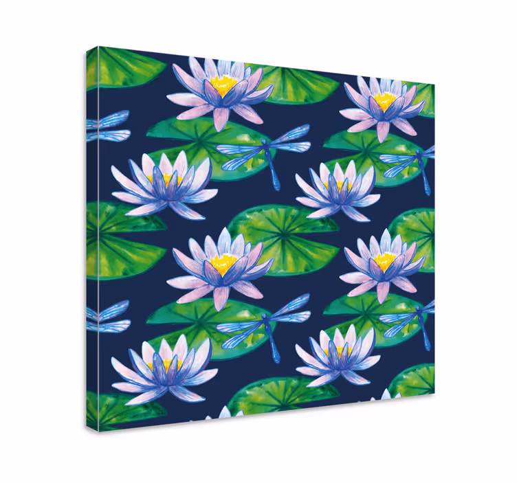 Tablou flori şi plante cu flori de lotus şi libelule - TenStickers