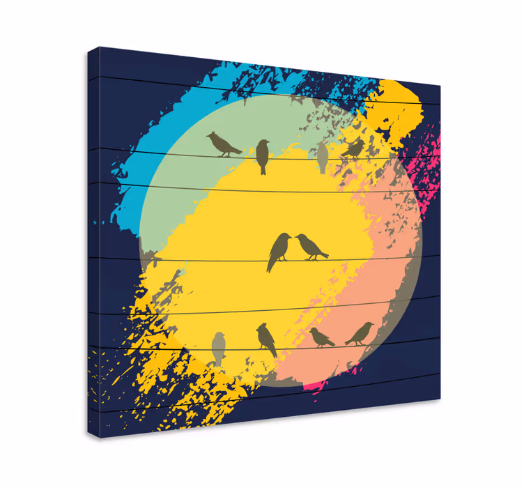 Tablou păsări siluete retro cerc - TenStickers