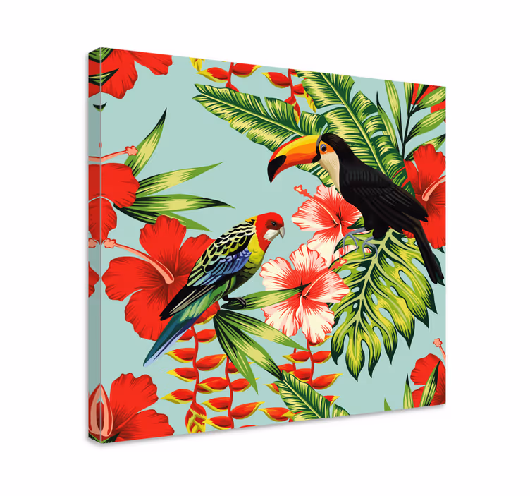 Tablou animale păsări tropicale înflorite - TenStickers