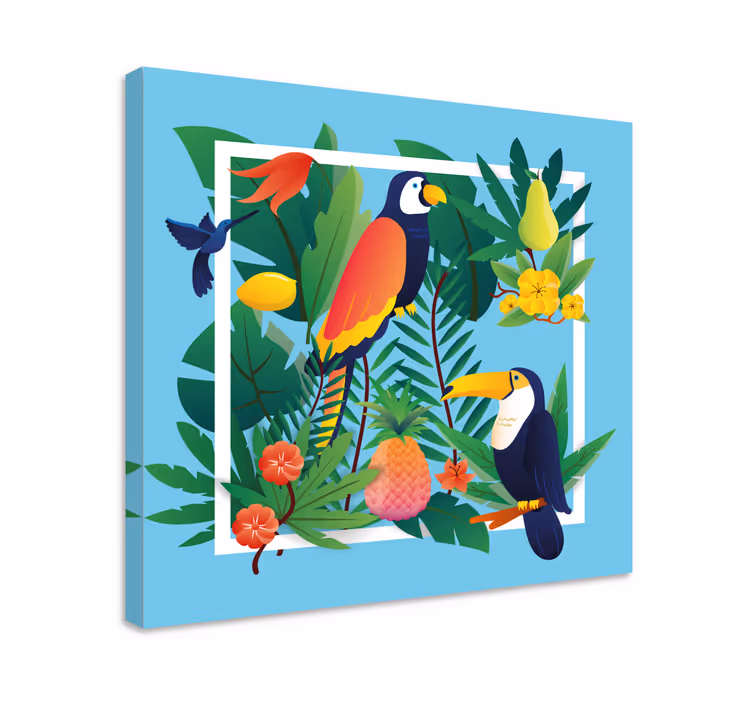 Păsări tropicale cu fructe pânză artă pânză - TenStickers