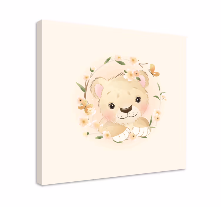 Tablou animale pui de leu în coroană florală - TenStickers