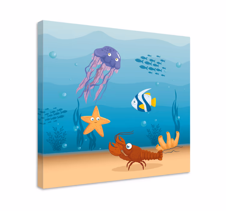 Pânză de pește cu desene animate de viață marină - TenStickers