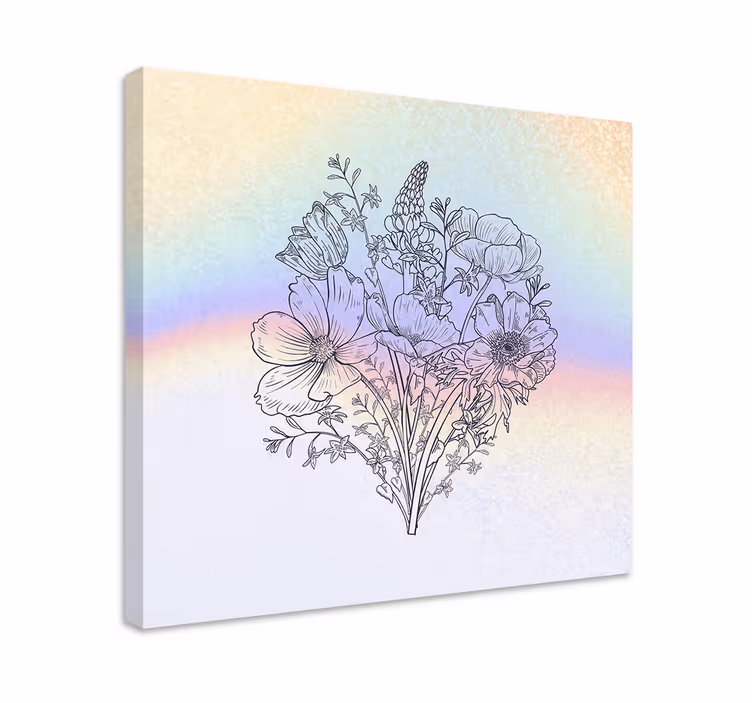 Tablou flori şi plante contur buchet floral - TenStickers