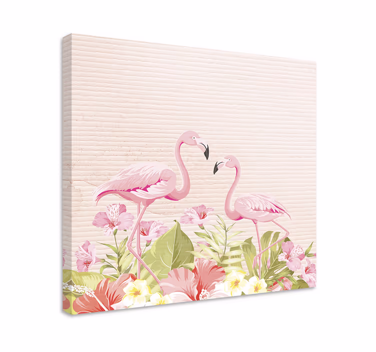 Tablou flori şi plante flamingo printre flori - TenStickers