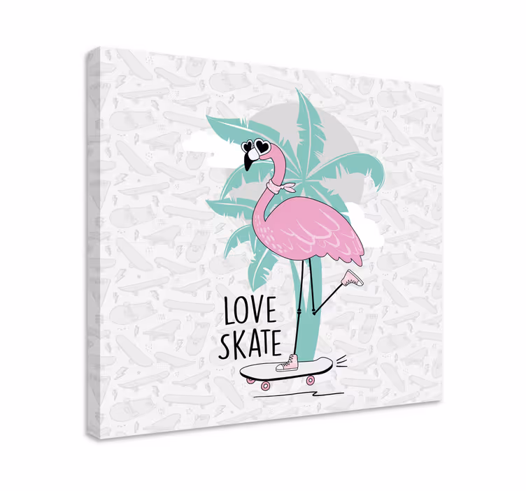 Tablou animale flamingo pe skateboard - TenStickers