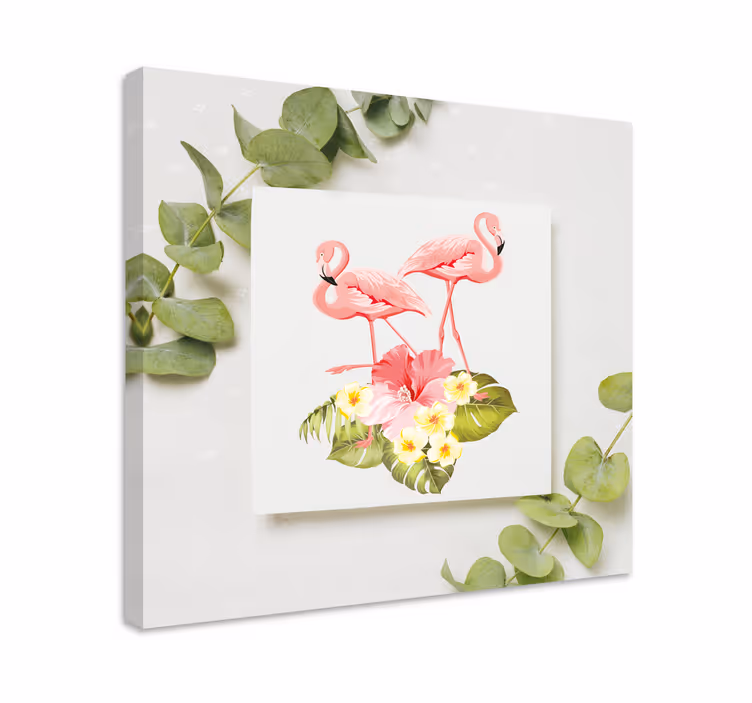 Tablou flori şi plante flamingo și hibiscus - TenStickers