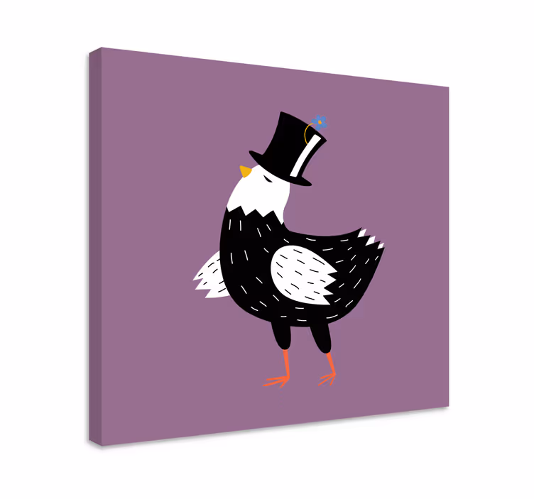 Pui alb-negru cu pălărie pânză artă pânză - TenStickers