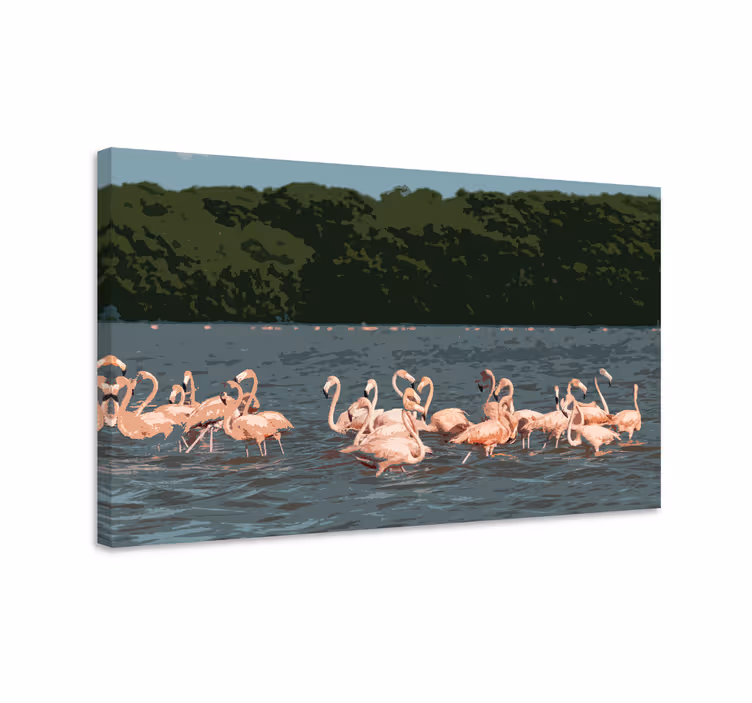 Tablou păsări formație de stol de flamingo - TenStickers