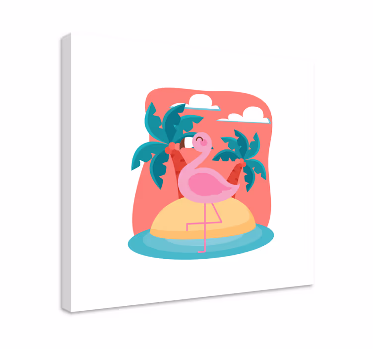 Tablou animale flamingo pe insulă - TenStickers