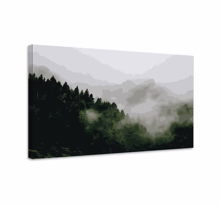 Tablou peisaje pădurea montană în ceață - TenStickers
