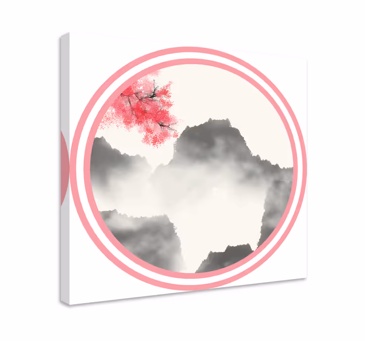 Tablou peisaje silueta de munte cu flori - TenStickers