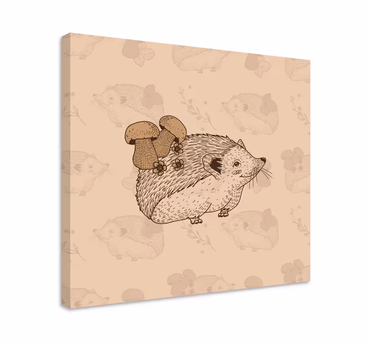 Schiță pui de animale arici și ciuperci - TenStickers