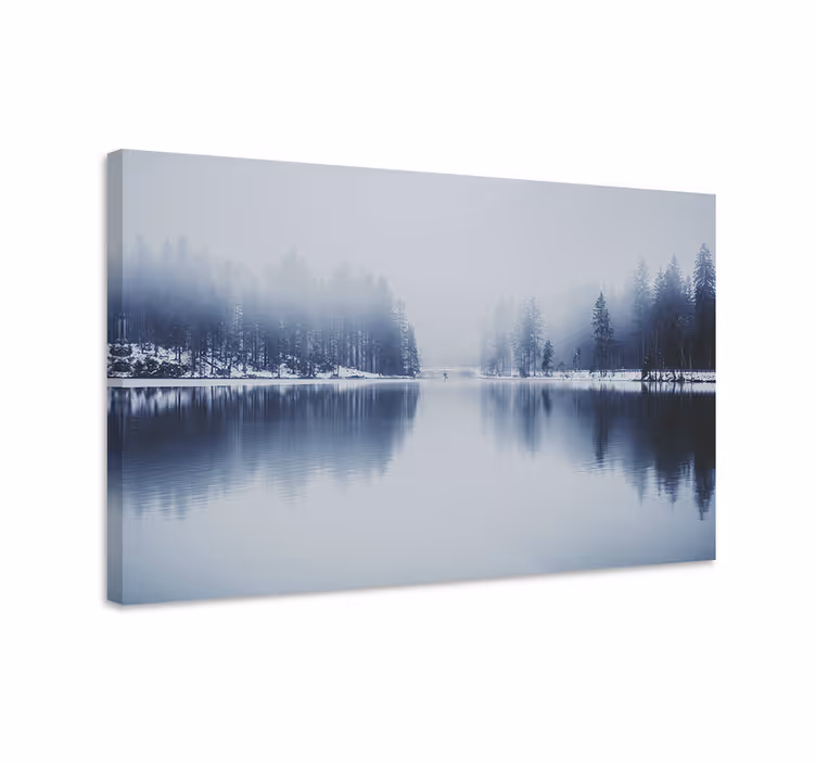 Tablou peisaje reflexie în pădurea ceață - TenStickers