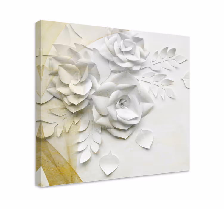 Flori albe aurii elegante imprimeuri de panza 3d - TenStickers