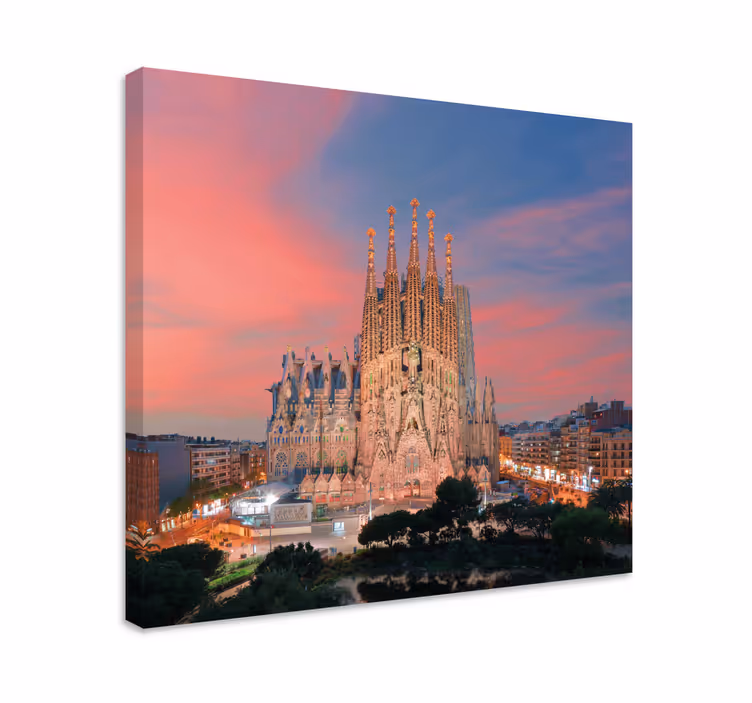Tablou orașe apus sagrada familia - TenStickers