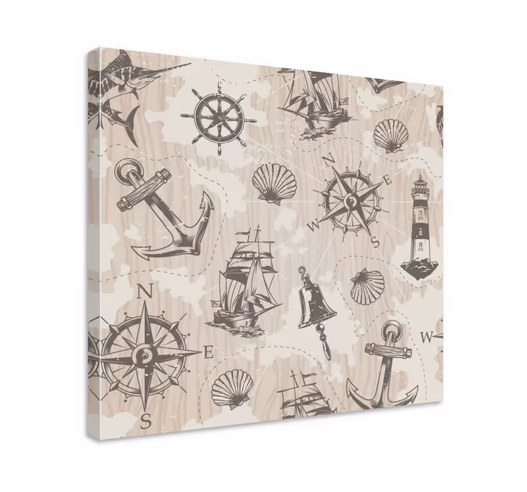 Ancore pe scânduri de lemn imprimeu canvas nautic - TenStickers