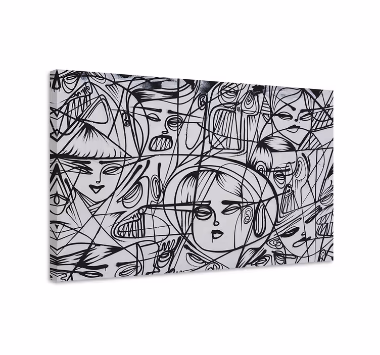Fețe abstracte negre / albe, amprente de artă pe pânză - TenStickers