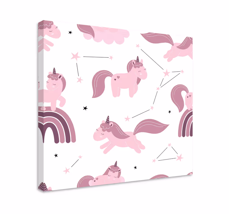 Tablou unicorni modele roz cu stele - TenStickers
