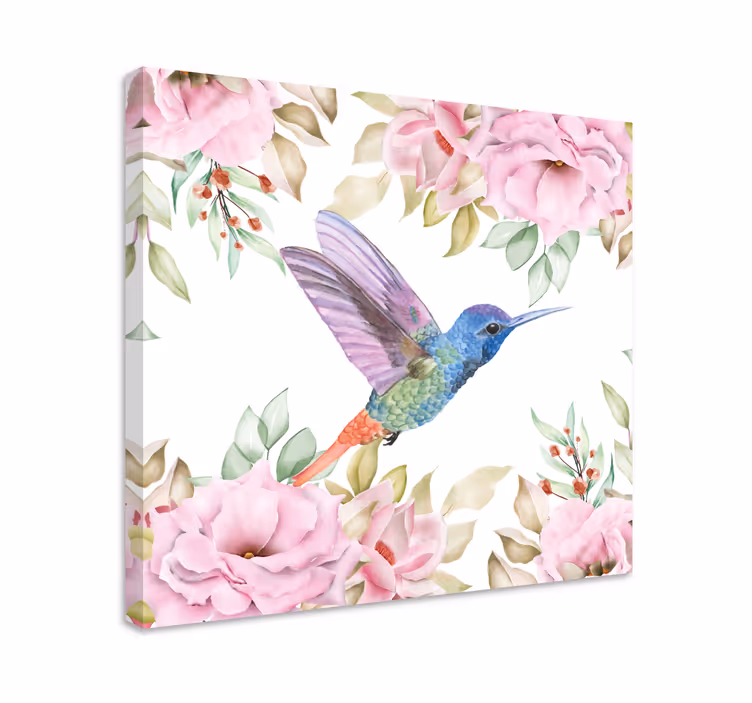 Tablou păsări colibri printre trandafiri - TenStickers