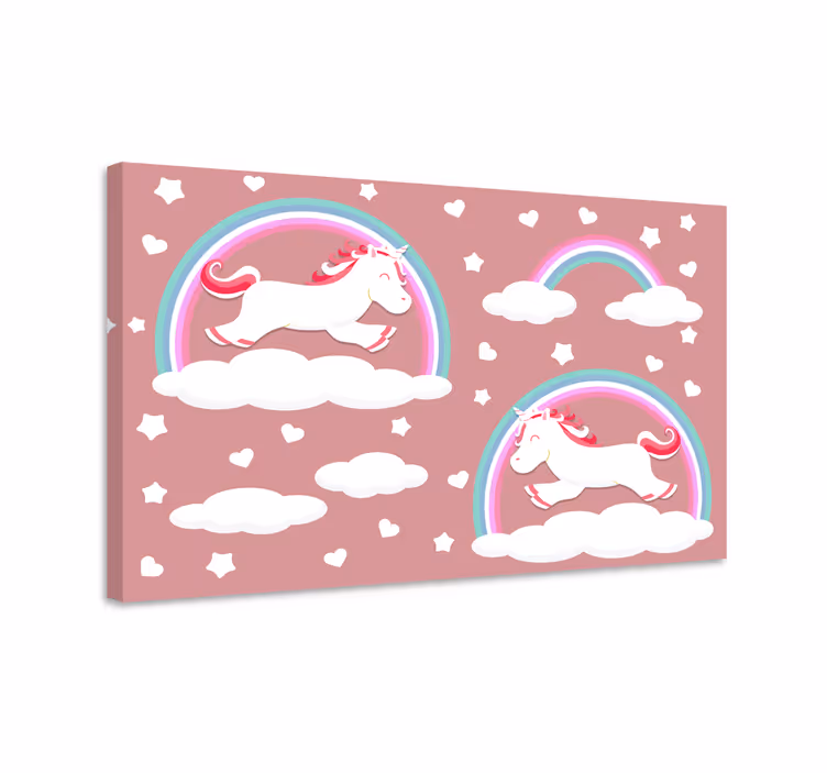 Tablou dinozauri și unicorni în nori - TenStickers