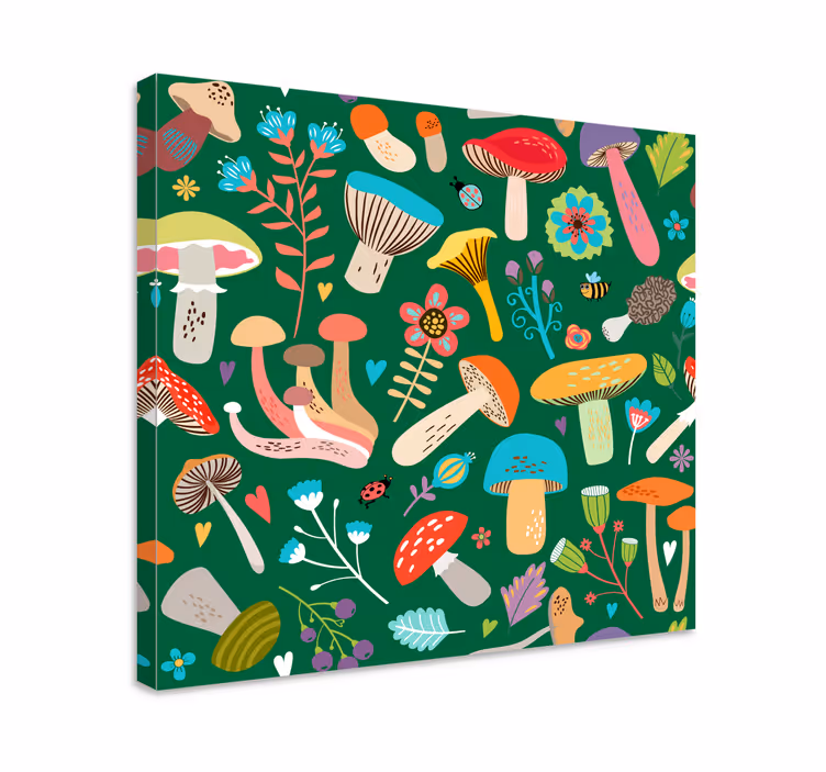Tablou flori şi plante cu model vibrant de ciuperci - TenStickers