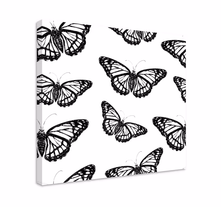 Pânză fluture alb / negru pentru sufragerie - TenStickers