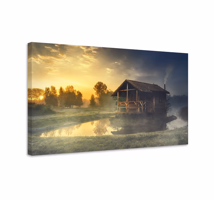 Tablou peisaje reflexie în cabană rustică - TenStickers