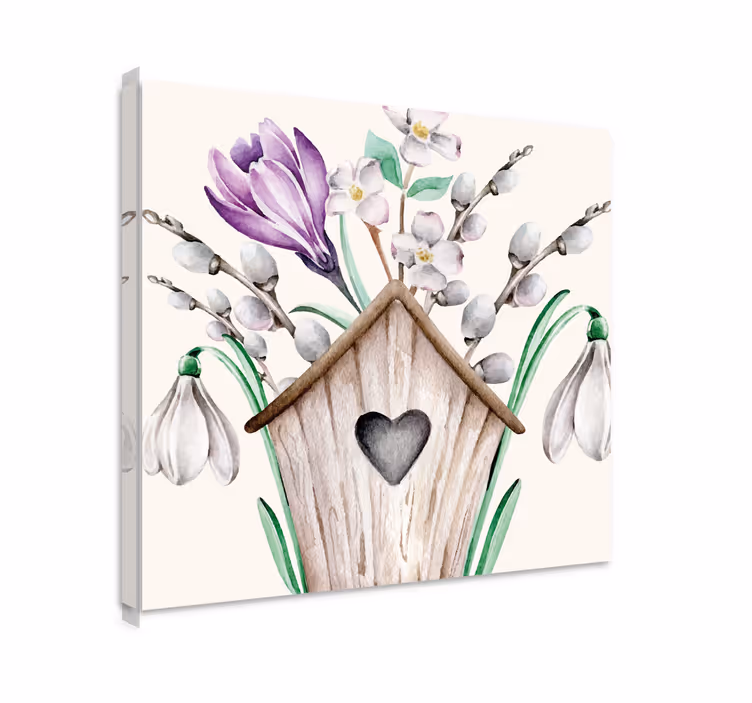 Tablou flori şi plante aranjament floral cu cuib de păsări - TenStickers