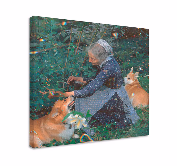 Tablou câini femeie cu corgis - TenStickers