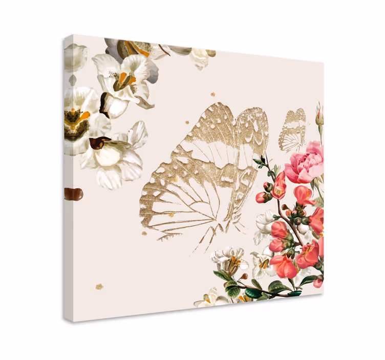 Tablou fluturi flori de fluturi aurii - TenStickers