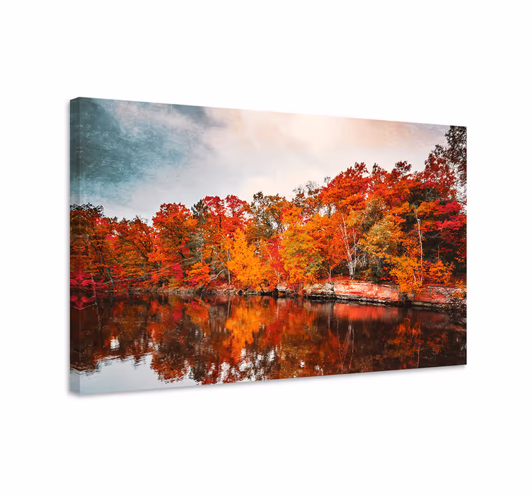 Toamnă pădure lac reflecție peisaj pânză - TenStickers