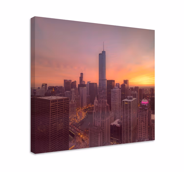 Tablou orașe chicago skyline apus de soare - TenStickers
