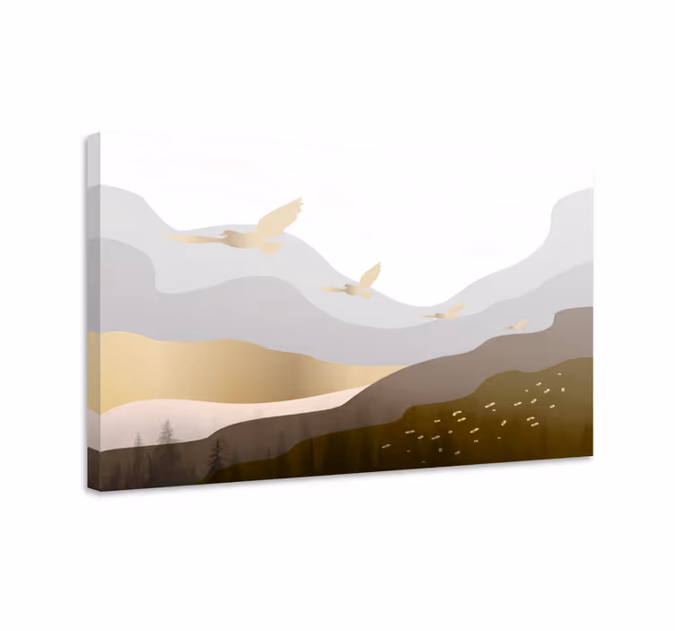 Tablou peisaje munte geometric și păsări - TenStickers