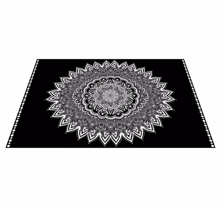 Covor vinil negru design floral mandala - TenStickers