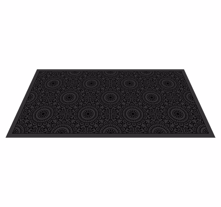 Covor vinil negru flori de mandala - TenStickers