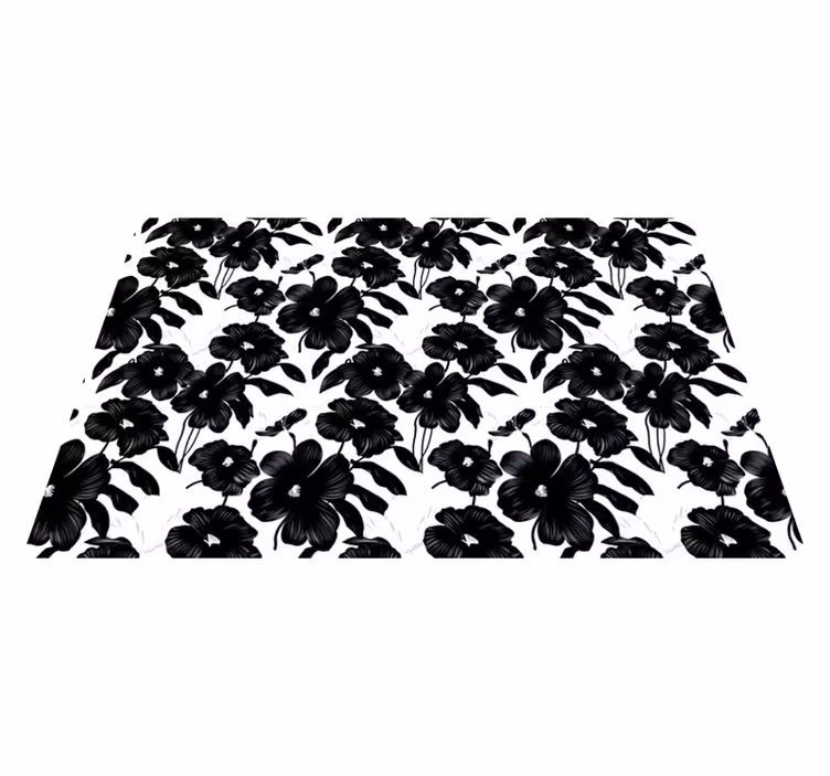Covor vinil flori și plante mac negru - TenStickers