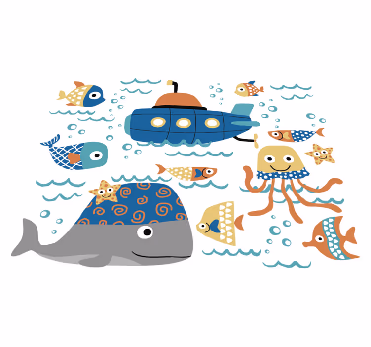 Covor vinil animal cu motive marine albastre - TenStickers