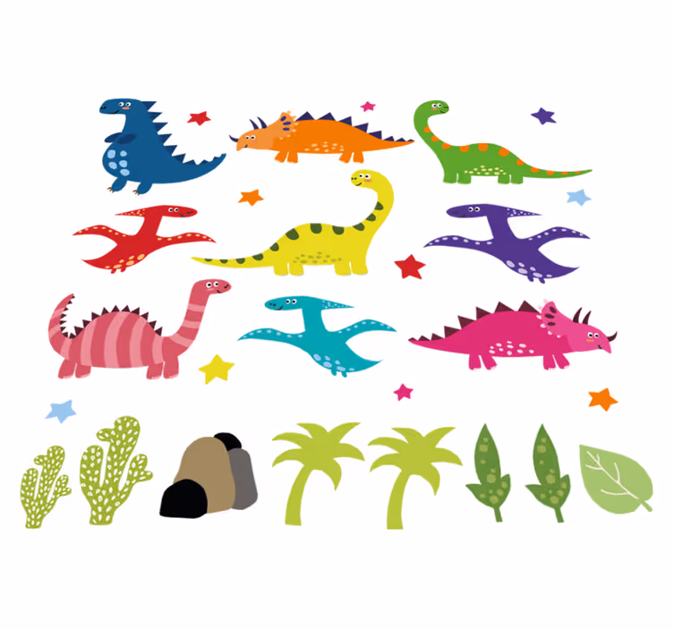 Covor vinil animal set colorat cu dinozauri nordici - TenStickers