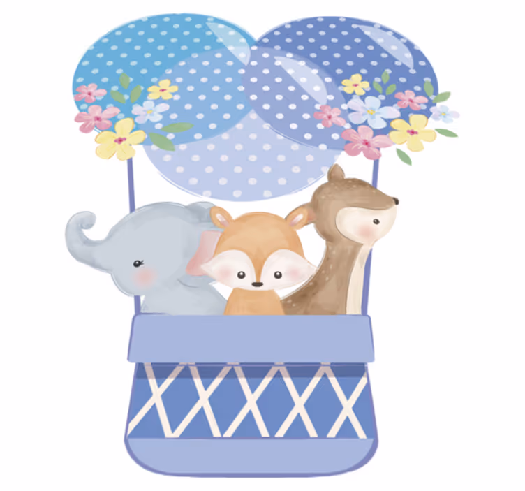Covor vinil animal balon cu aer cald animale acuarelă - TenStickers