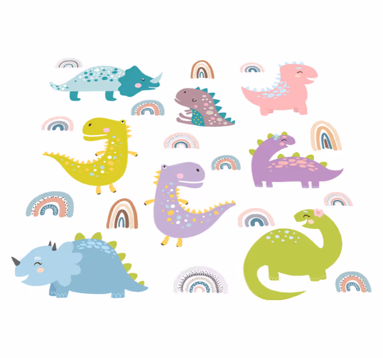 Covor vinil animal dinozauri nordici cu curcubeie - TenStickers