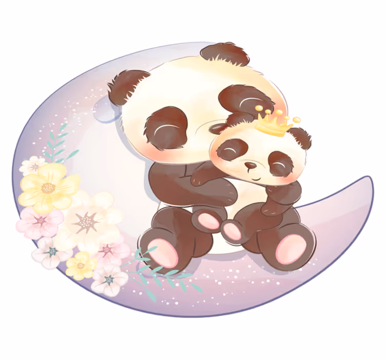 Covor vinil animal doi panda pe lună - TenStickers