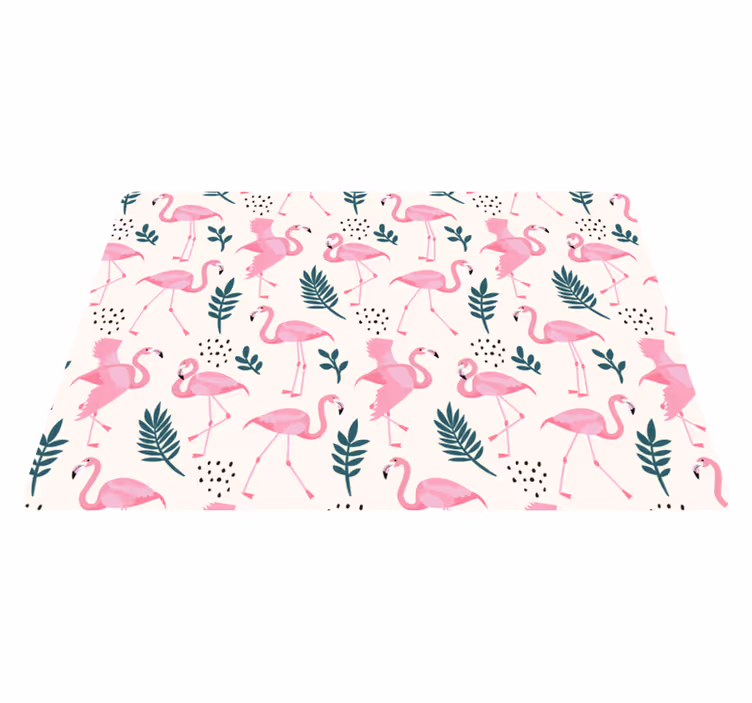 Covor vinil animal cu model de flamingo și frunze diverse - TenStickers